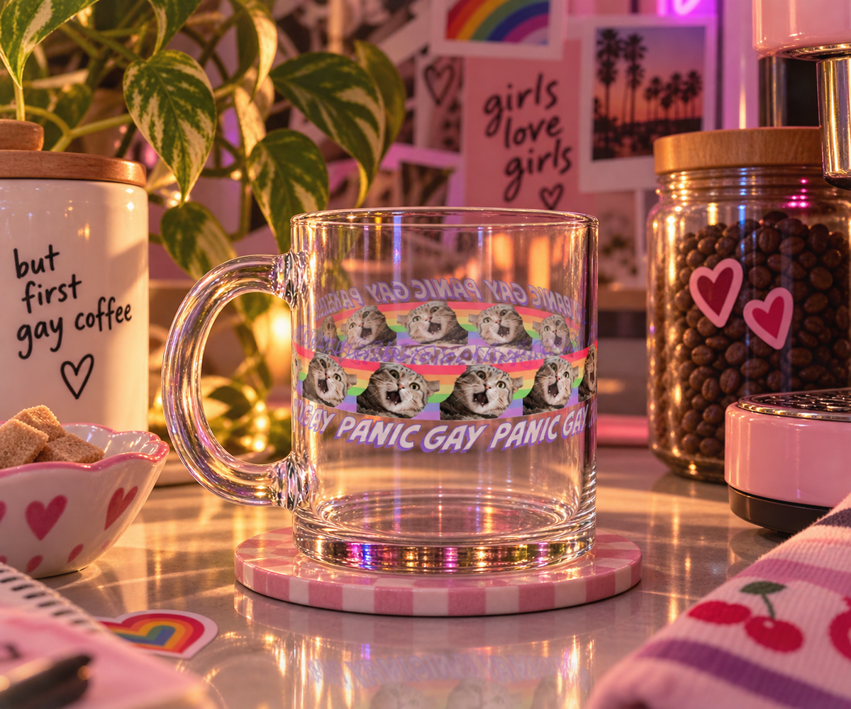 Gay Panic Glass Mug, 10oz
