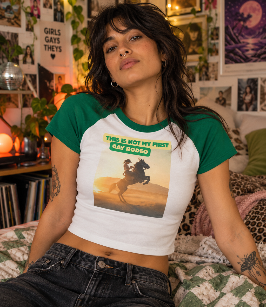 This Is Not My First Gay Rodeo Crop Raglan Tee